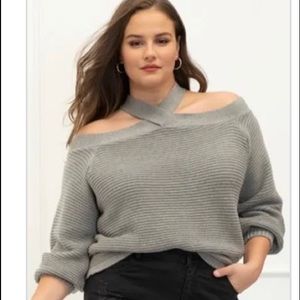 Eloquii grey cross neck crop sweater